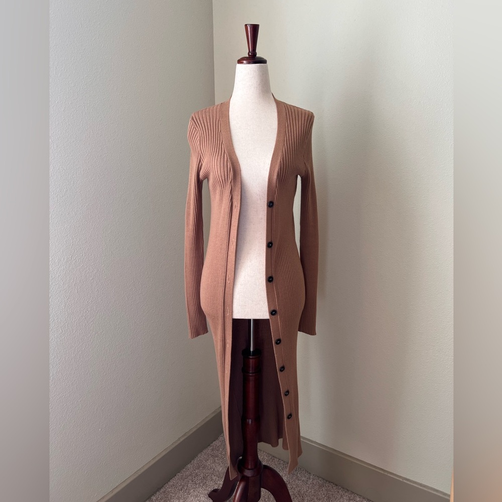 Forever 21 Camel Knit Longline Duster Cardigan - Small